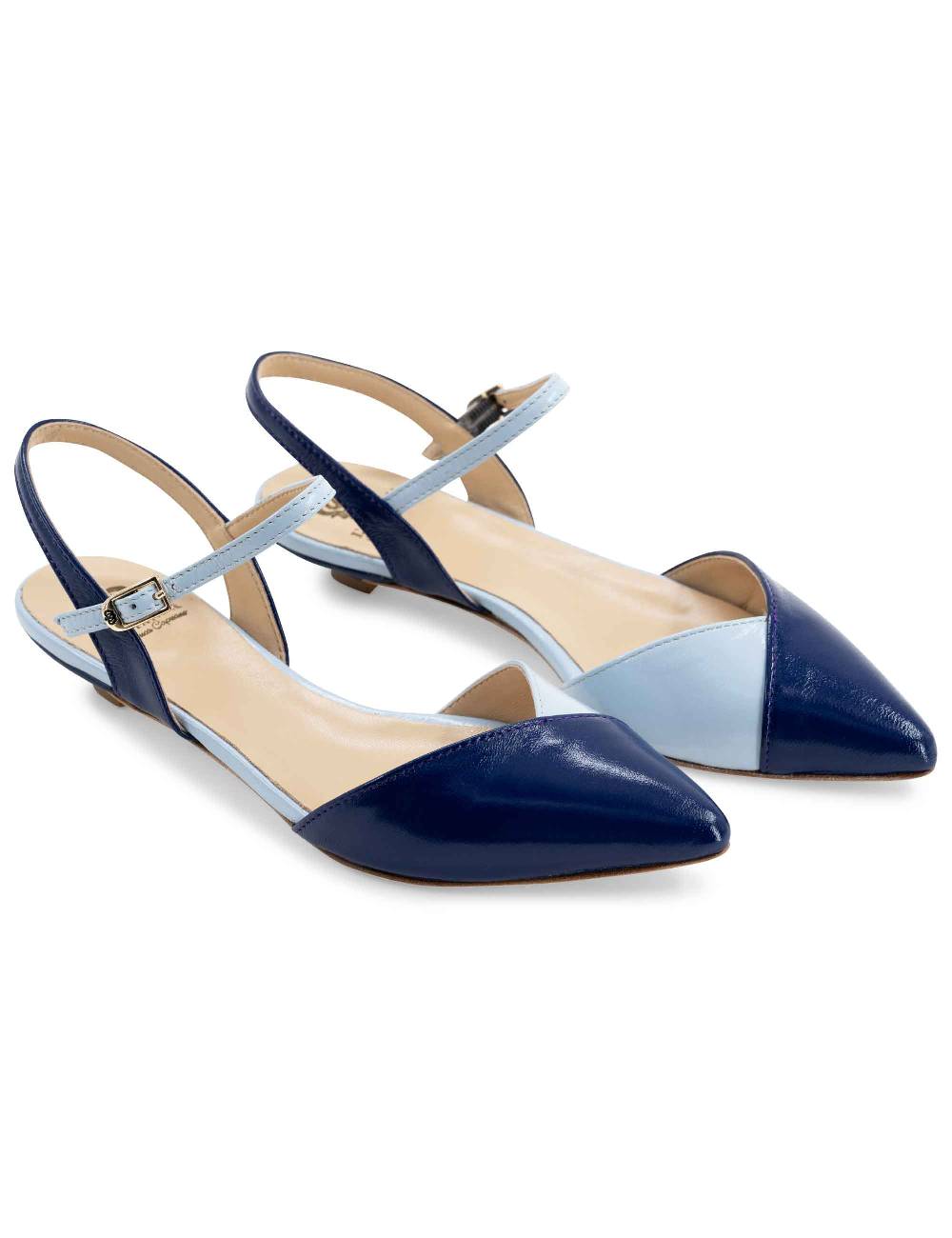 L'ARIANNA Ballerine BL1413/rt Da Donna In Pelle Blu Punta Chiusa Con Cinturino Alla Caviglia L'Arianna