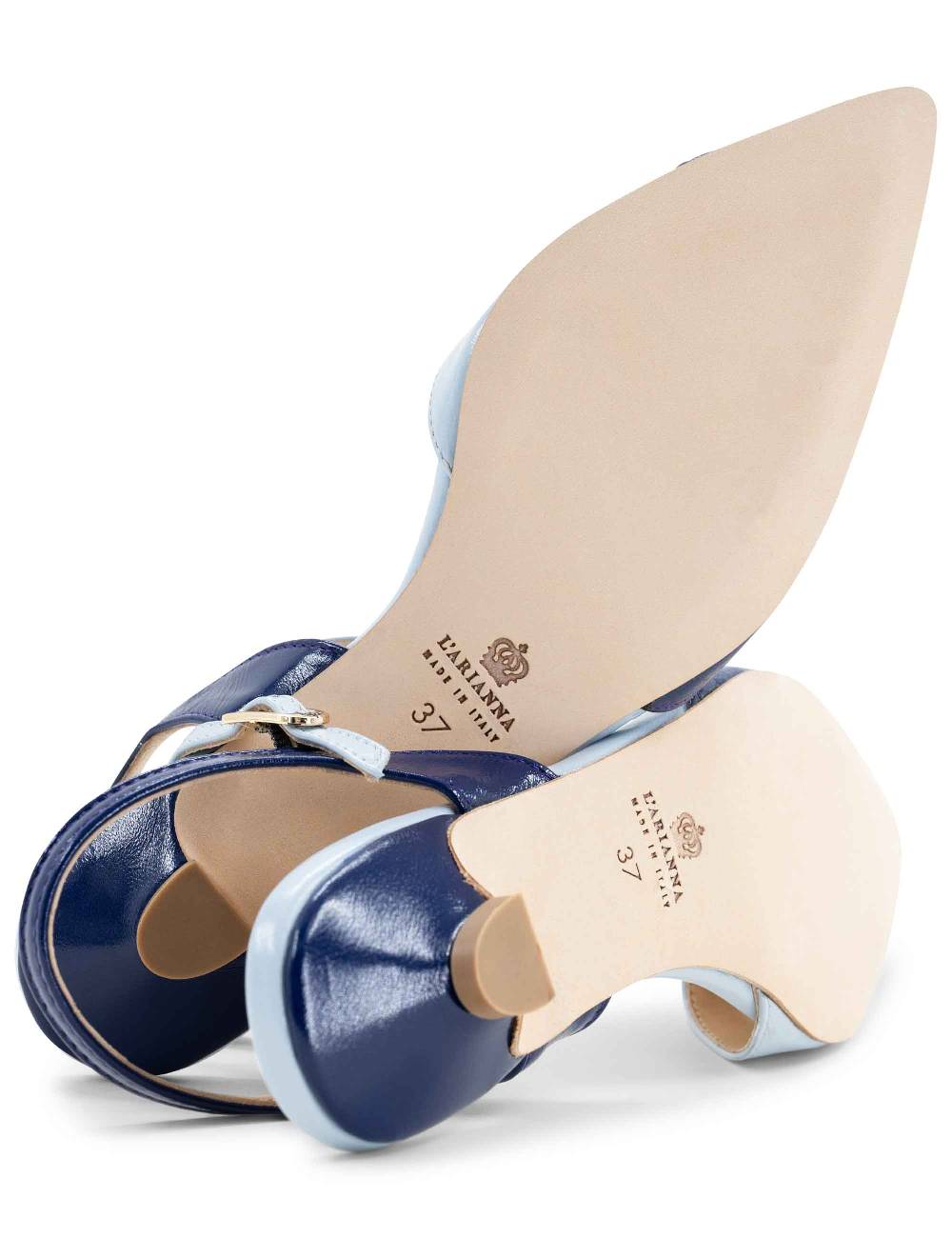 L'ARIANNA Ballerine BL1413/rt Da Donna In Pelle Blu Punta Chiusa Con Cinturino Alla Caviglia L'Arianna