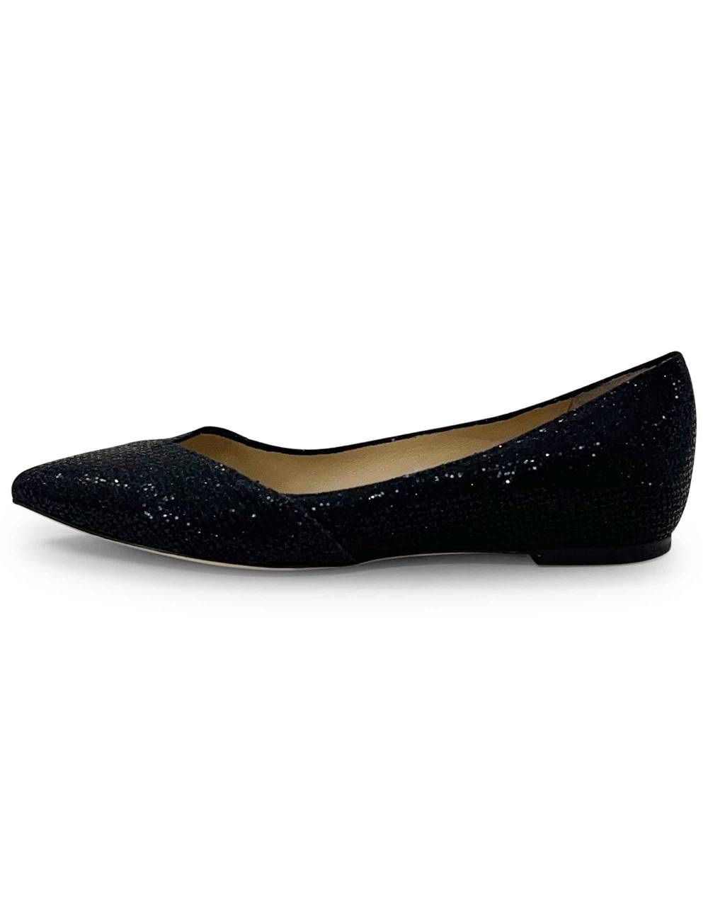 L'ARIANNA Ballerine Bl1466 Da Donna In Tessuto Glitter Moon Nero Con Tacco Basso L'arianna
