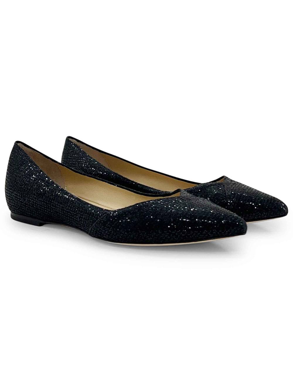 L'ARIANNA Ballerine Bl1466 Da Donna In Tessuto Glitter Moon Nero Con Tacco Basso L'arianna