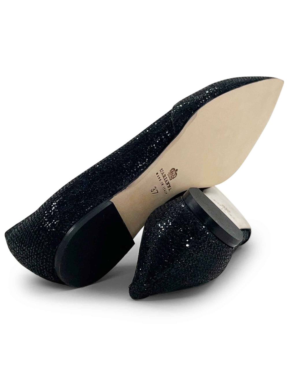 L'ARIANNA Ballerine Bl1466 Da Donna In Tessuto Glitter Moon Nero Con Tacco Basso L'arianna