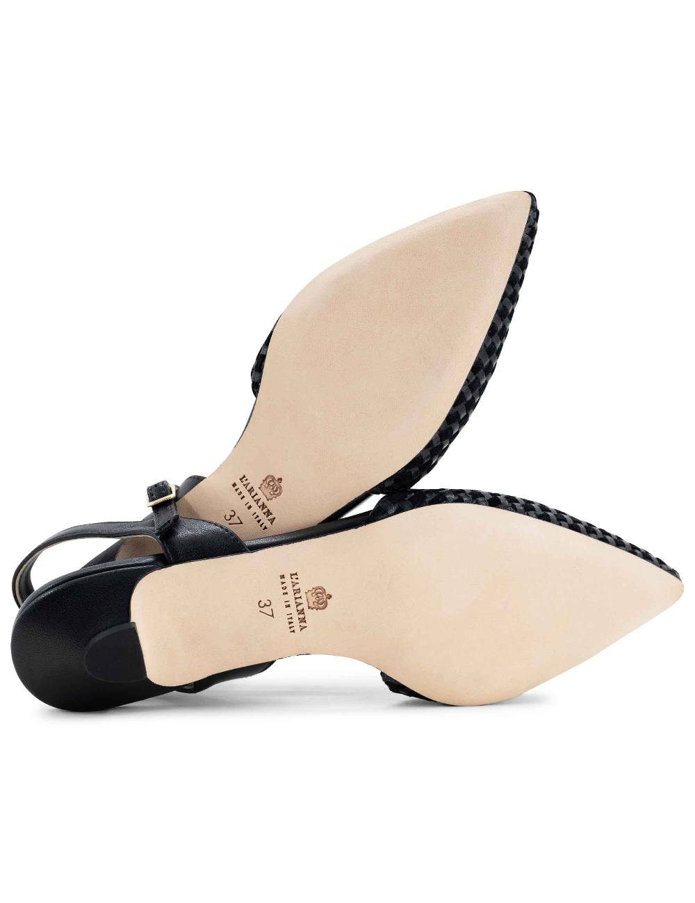 L'ARIANNA Ballerine BL1488/rt Da Donna In Camoscio E Pelle Nera Con Cinturino Alla Caviglia L'Arianna