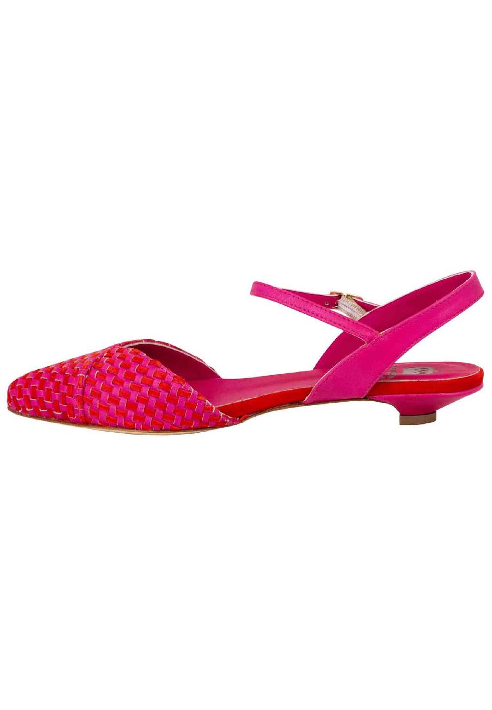 L'ARIANNA Ballerine BL1488/rt Da Donna In Camoscio Fucsia E Rosso Con Cinturino Alla Caviglia
