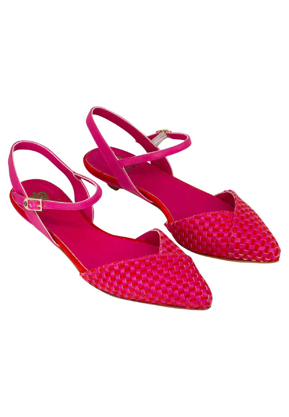 L'ARIANNA Ballerine BL1488/rt Da Donna In Camoscio Fucsia E Rosso Con Cinturino Alla Caviglia
