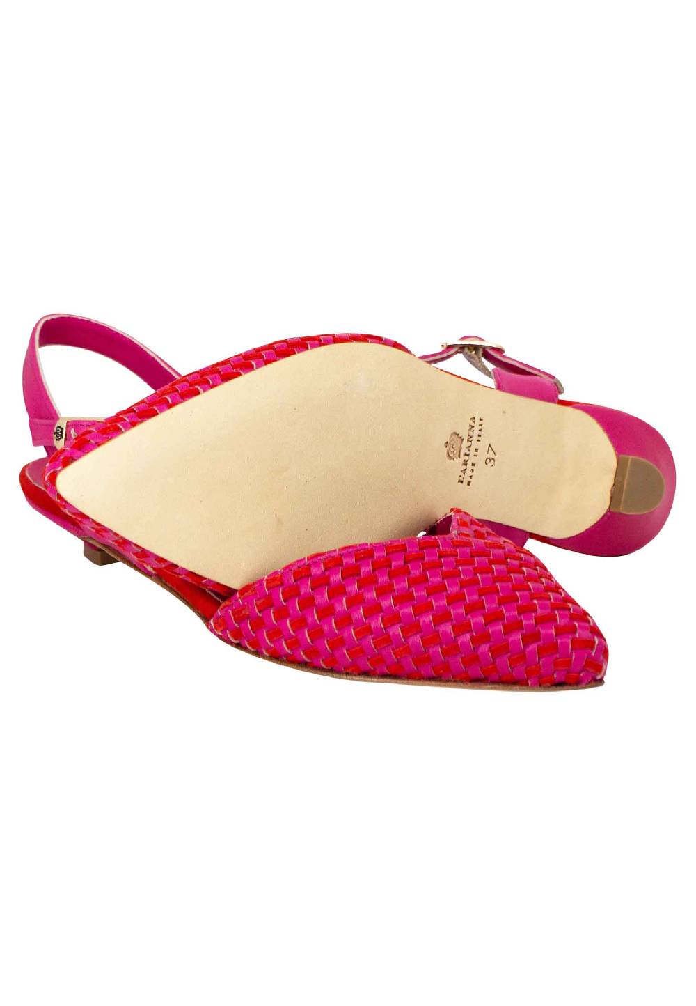 L'ARIANNA Ballerine BL1488/rt Da Donna In Camoscio Fucsia E Rosso Con Cinturino Alla Caviglia