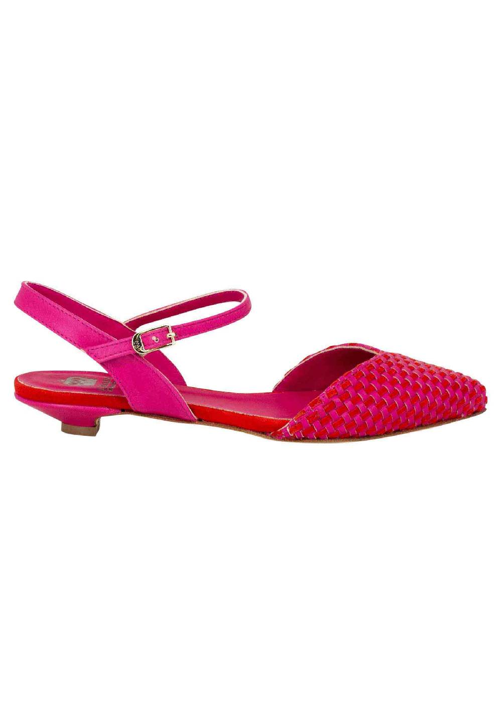 L'ARIANNA Ballerine BL1488/rt da donna in camoscio fucsia e rosso con cinturino alla caviglia