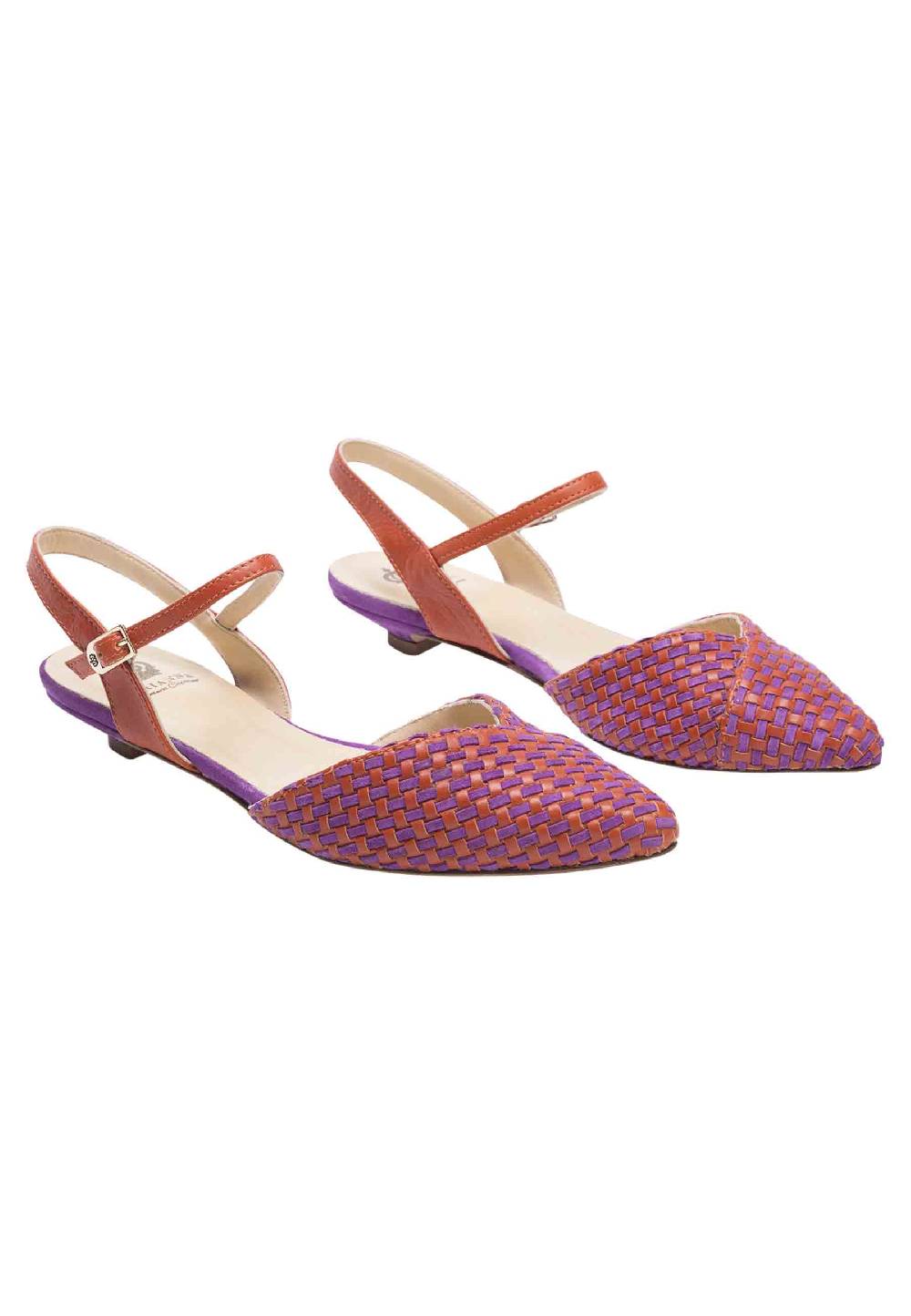 L'ARIANNA Ballerine BL1488/rt Da Donna In Camoscio Mattone E Viola Con Cinturino Alla Caviglia