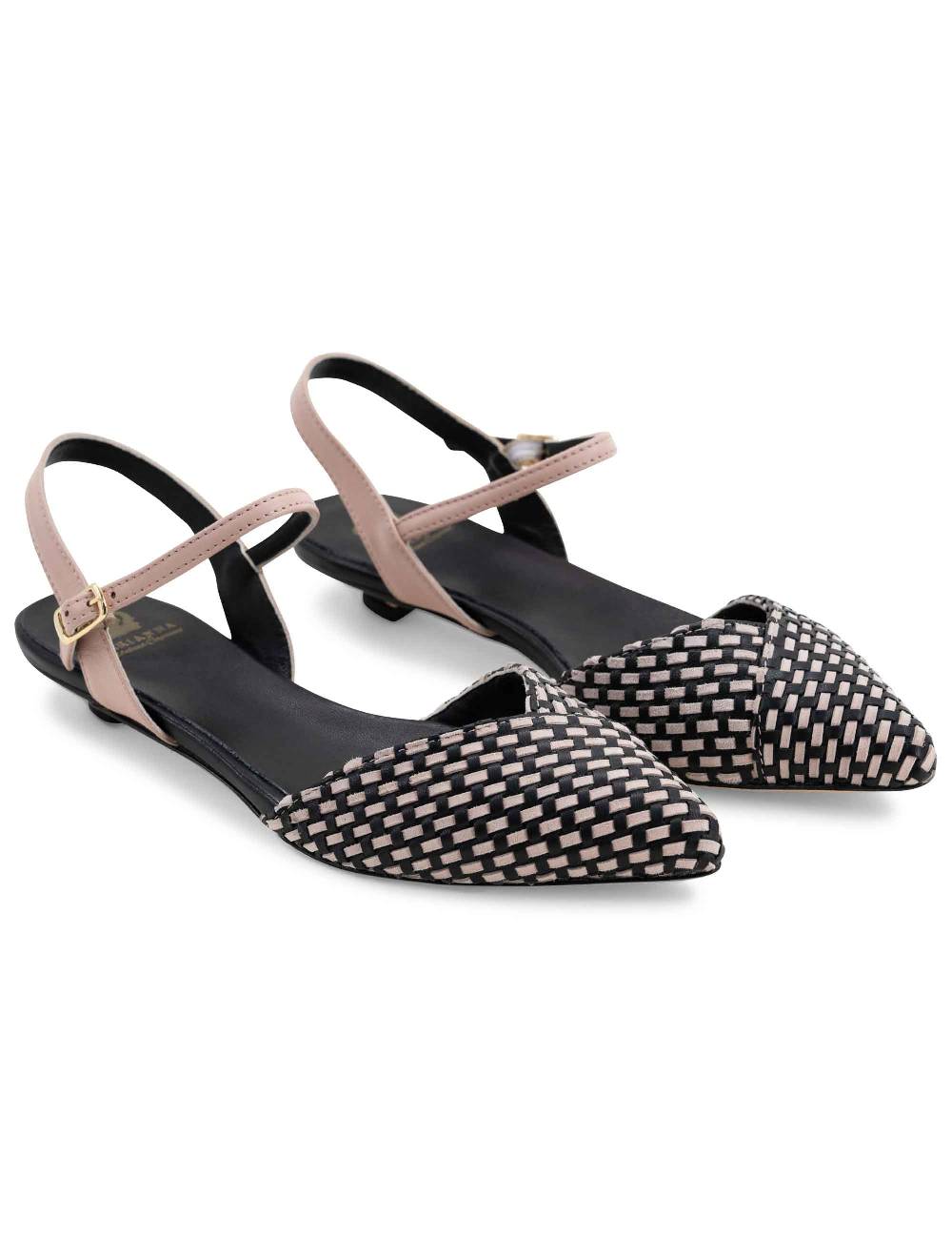 L'ARIANNA Ballerine BL1488/rt Da Donna In Camoscio Nero E Couture Con Cinturino Alla Caviglia