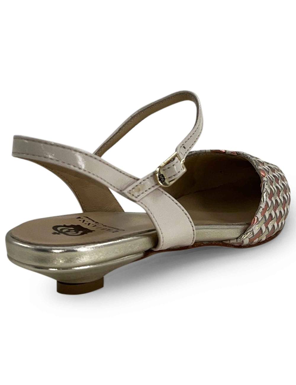 L'ARIANNA Ballerine BL1488/rt Da Donna In Pelle Lux Vaniglia E Platino Con Cinturino Alla Caviglia