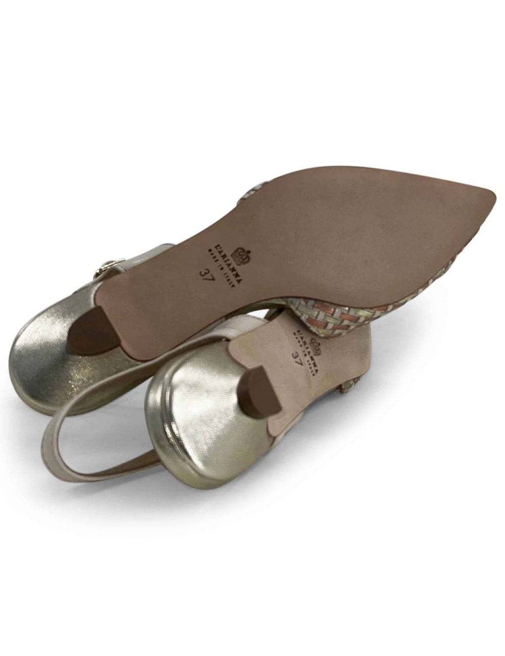 L'ARIANNA Ballerine BL1488/rt Da Donna In Pelle Lux Vaniglia E Platino Con Cinturino Alla Caviglia