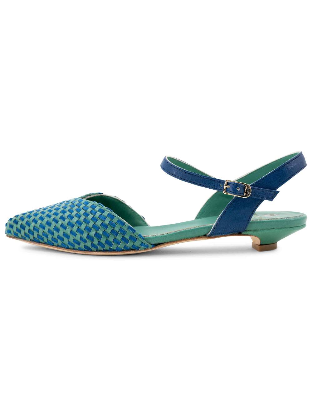 L'ARIANNA Ballerine BL1488/rt Da Donna In Pelle Verde E Camoscio Oceano Con Cinturino Alla Caviglia L'Arianna