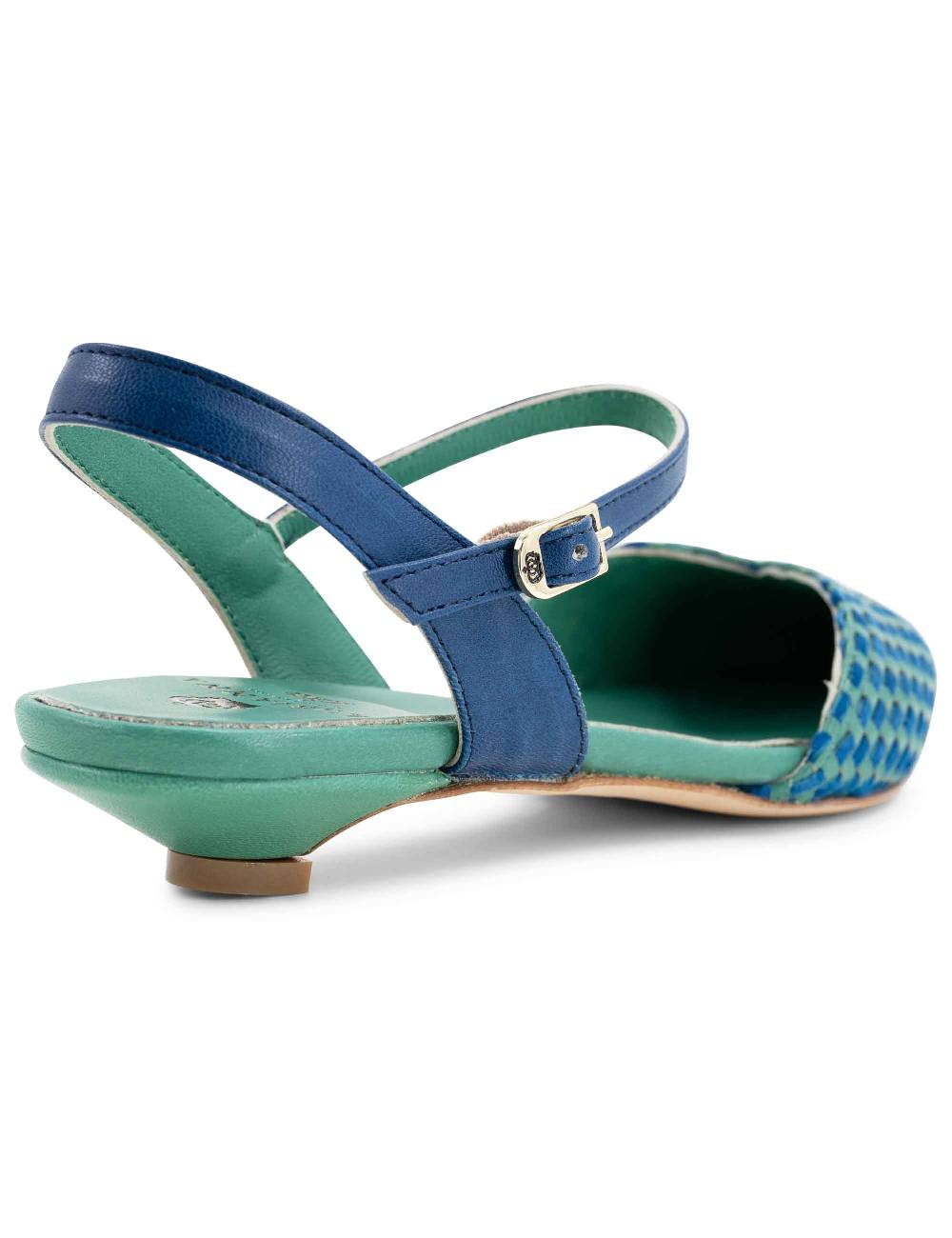 L'ARIANNA Ballerine BL1488/rt Da Donna In Pelle Verde E Camoscio Oceano Con Cinturino Alla Caviglia L'Arianna