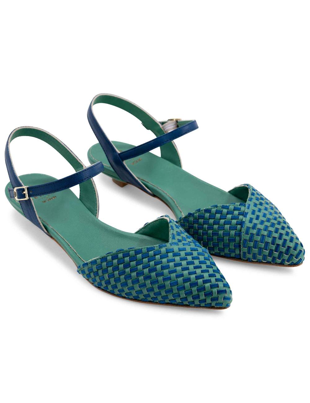 L'ARIANNA Ballerine BL1488/rt Da Donna In Pelle Verde E Camoscio Oceano Con Cinturino Alla Caviglia L'Arianna