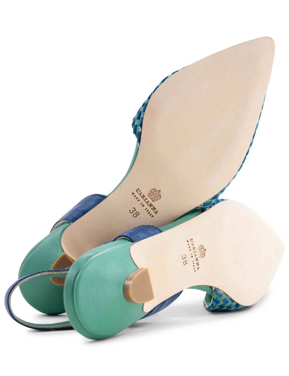 L'ARIANNA Ballerine BL1488/rt Da Donna In Pelle Verde E Camoscio Oceano Con Cinturino Alla Caviglia L'Arianna