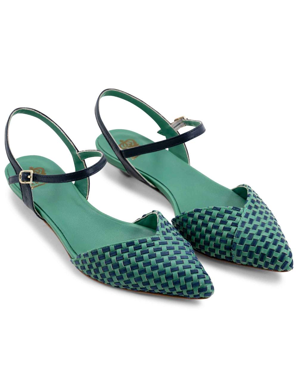 L'ARIANNA Ballerine BL1488/rt Da Donna In Pelle Verde E Camoscio Abisso Con Cinturino Alla Caviglia L'Arianna