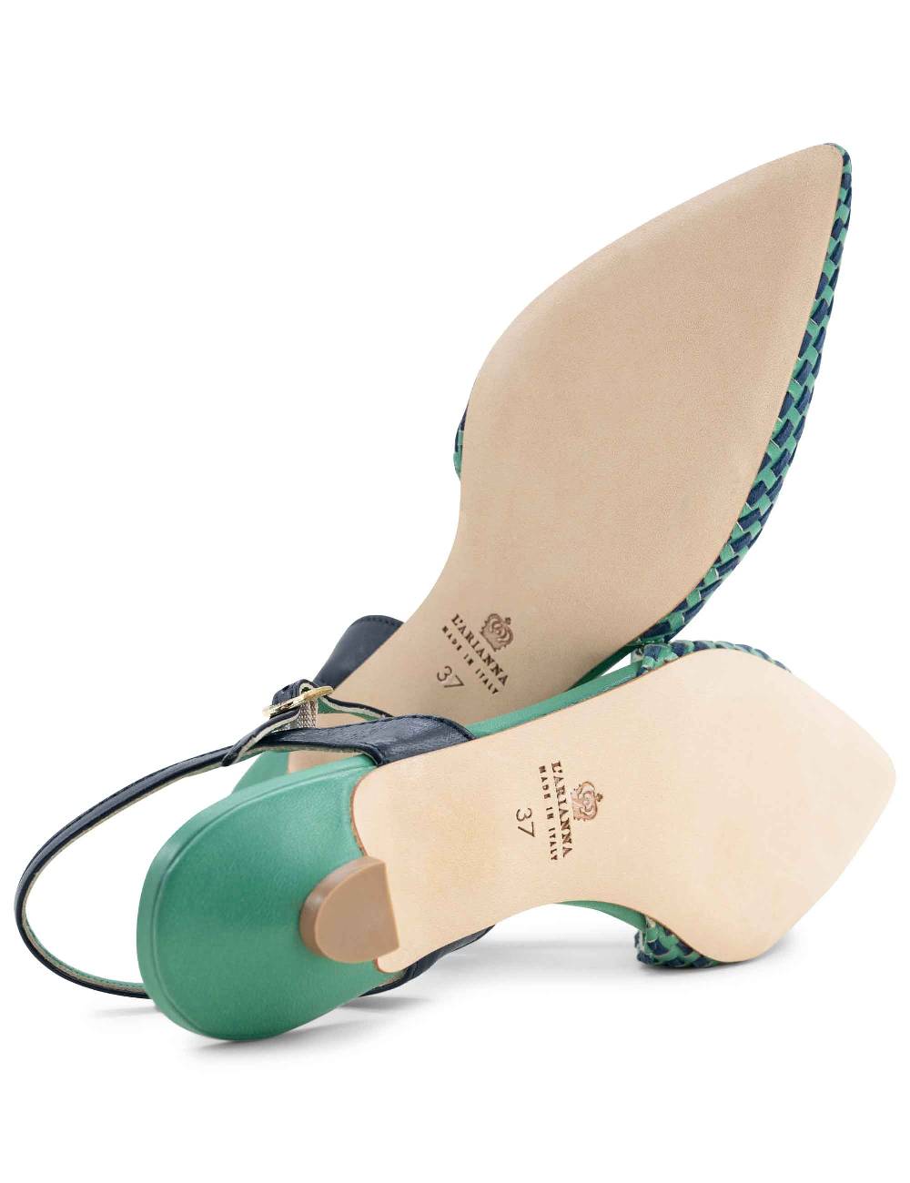 L'ARIANNA Ballerine BL1488/rt Da Donna In Pelle Verde E Camoscio Abisso Con Cinturino Alla Caviglia L'Arianna