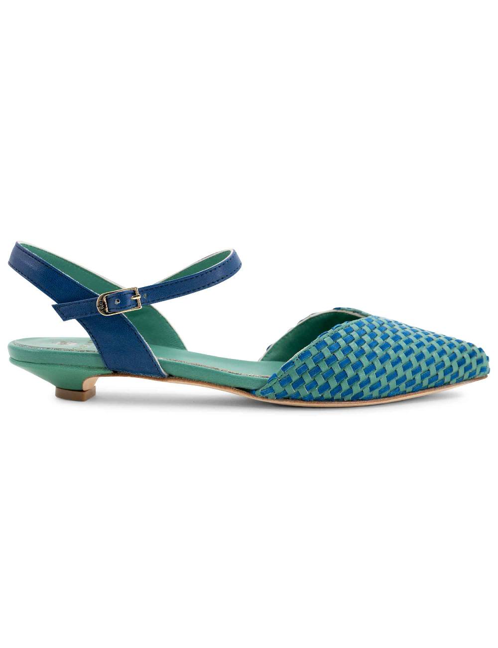 L'ARIANNA Ballerine BL1488/rt da donna in pelle verde e camoscio oceano con cinturino alla caviglia L'Arianna