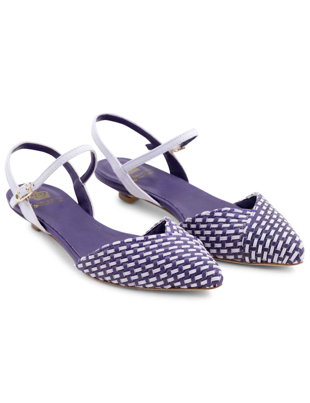 L'ARIANNA Ballerine BL1488/rt Da Donna In Pelle Viola E Camoscio Perla Con Cinturino Alla Caviglia