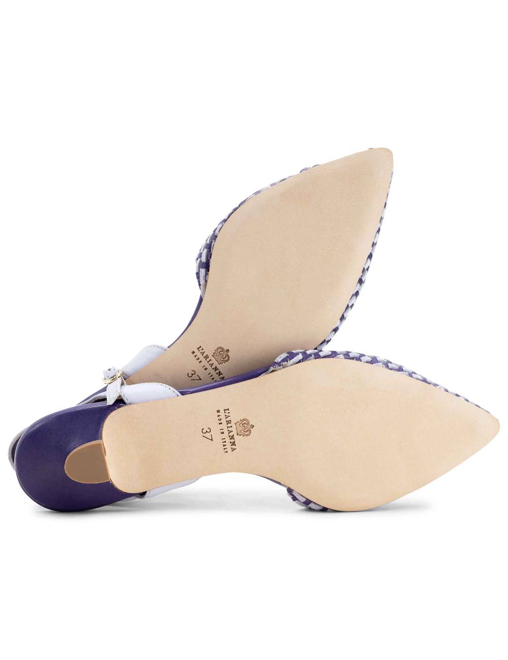 L'ARIANNA Ballerine BL1488/rt Da Donna In Pelle Viola E Camoscio Perla Con Cinturino Alla Caviglia