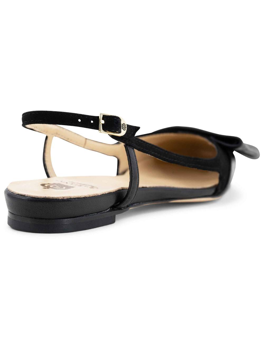 L'ARIANNA BALLERINE CH1626 IN PELLE E CAMOSCIO NERO DA DONNA CON TACCO BASSO E CINTURINO SLINGBACK L'ARIANNA
