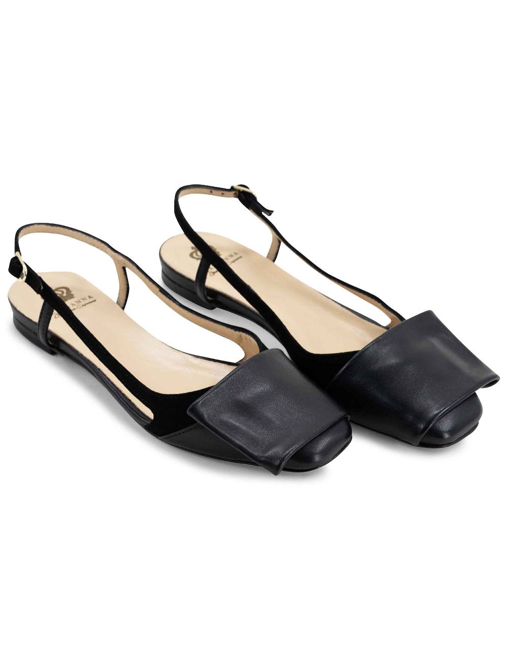 L'ARIANNA BALLERINE CH1626 IN PELLE E CAMOSCIO NERO DA DONNA CON TACCO BASSO E CINTURINO SLINGBACK L'ARIANNA