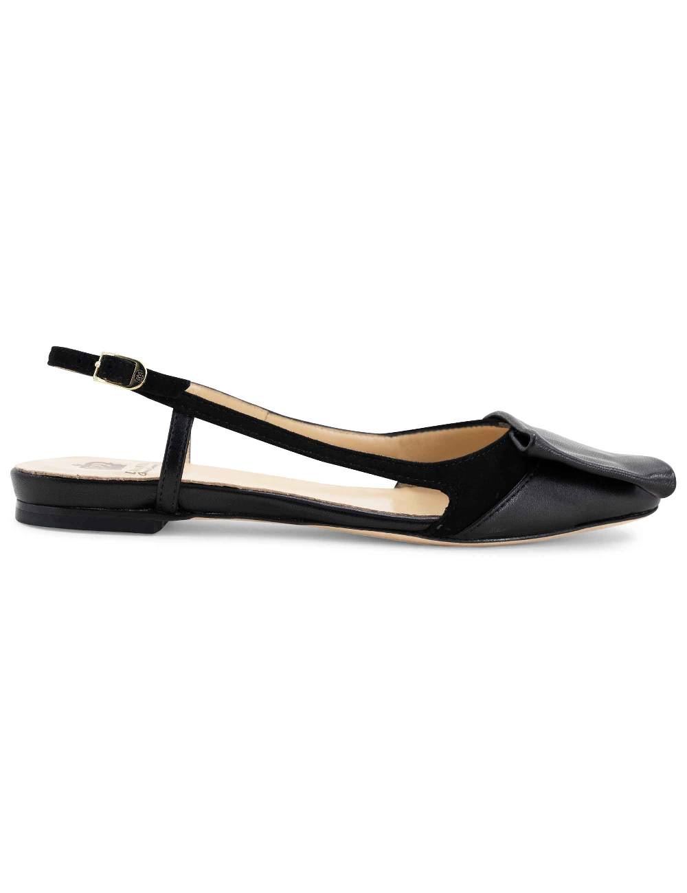 L'ARIANNA BALLERINE CH1626 IN PELLE E CAMOSCIO NERO DA DONNA CON TACCO BASSO E CINTURINO SLINGBACK L'ARIANNA