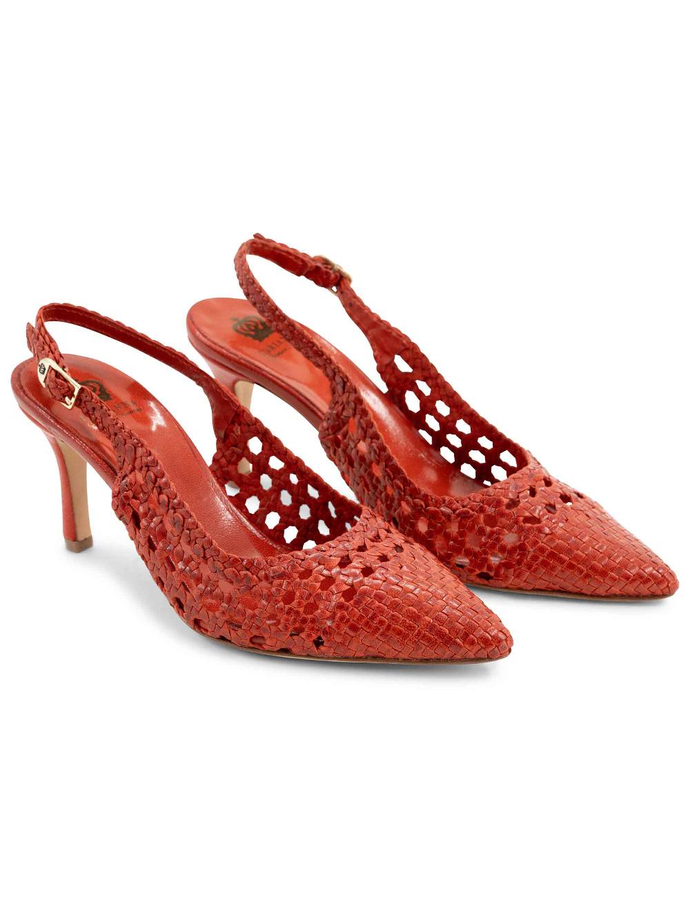 L'ARIANNA Decollete CH1619/RT Slingback In Pelle Intrecciata ARANCIONE Tacco Alto