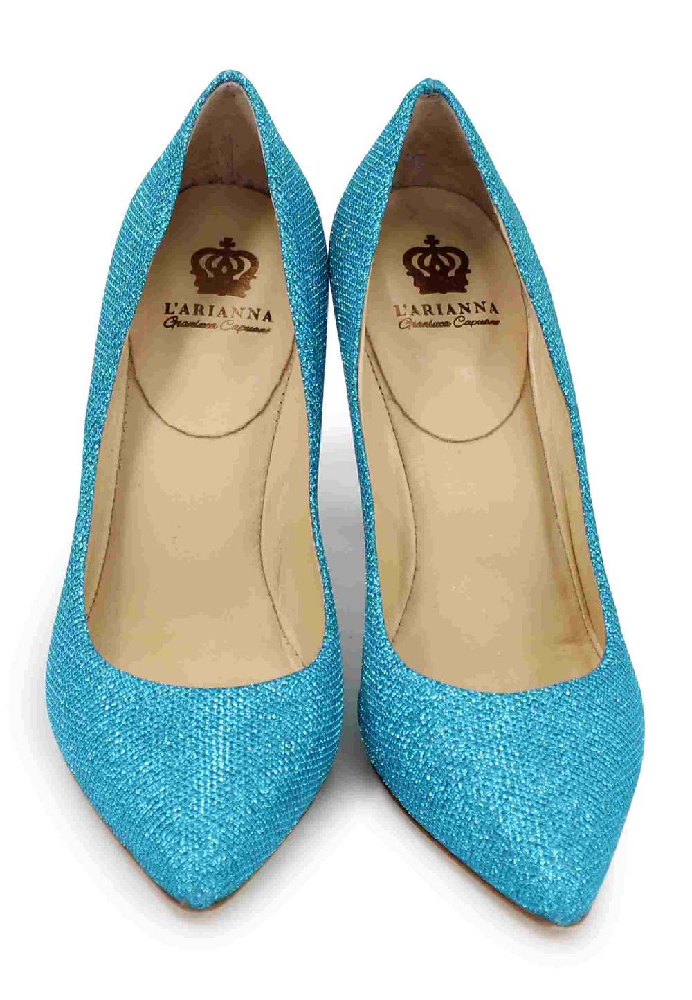 L'ARIANNA Decollete DE1002/RT Donna In Tessuto Lux Azzurro Con Tacco Alto