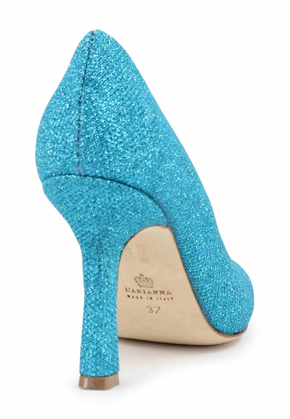 L'ARIANNA Decollete DE1002/RT Donna In Tessuto Lux Azzurro Con Tacco Alto