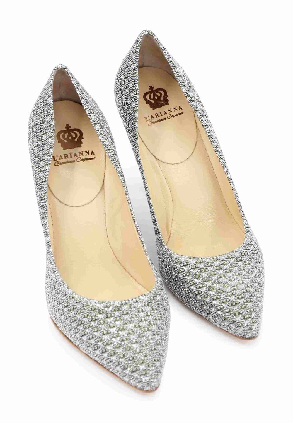 L'ARIANNA Decollete DE1002/RT In Tessuto Lux Argento Con Tacco Alto