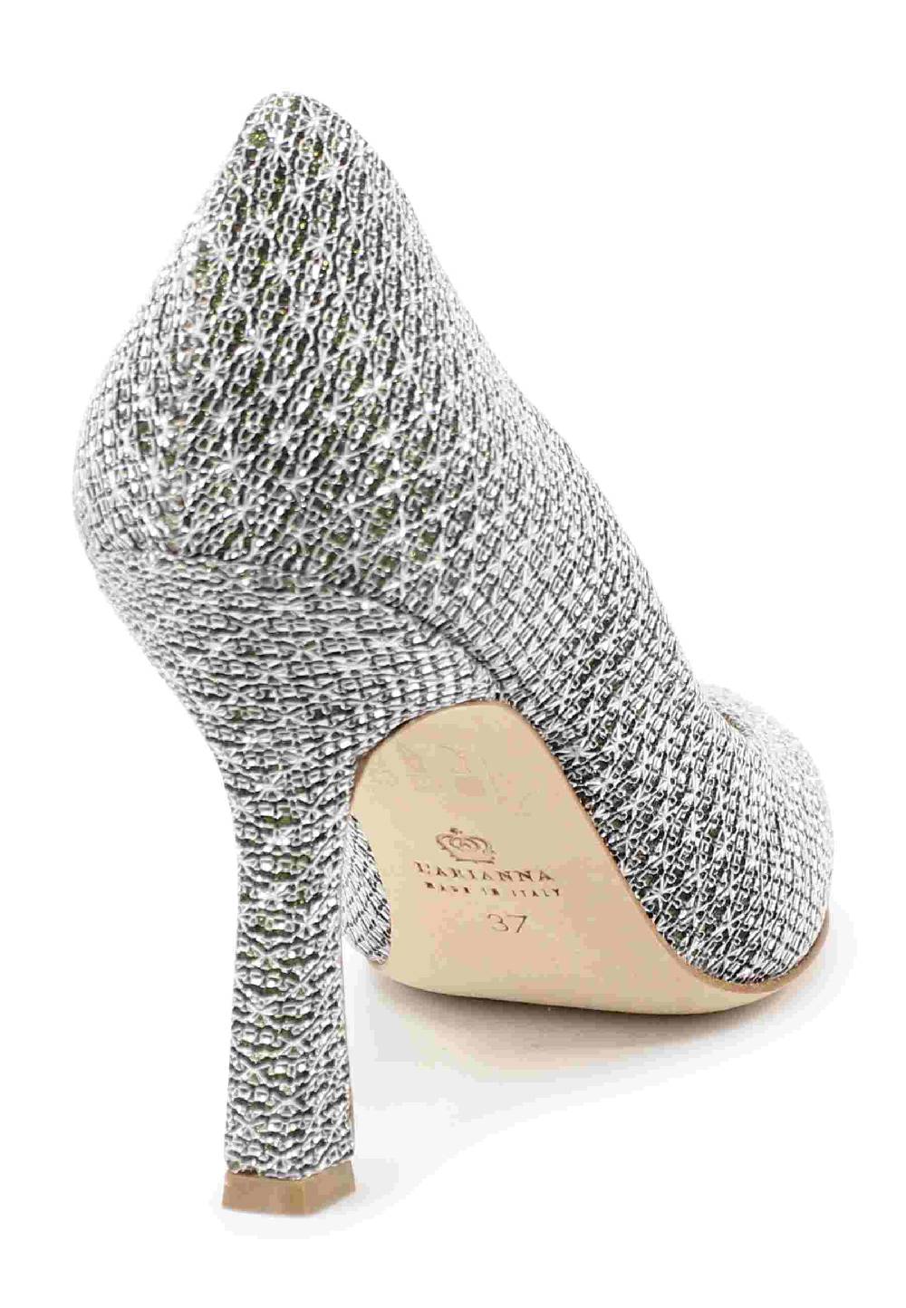 L'ARIANNA Decollete DE1002/RT In Tessuto Lux Argento Con Tacco Alto