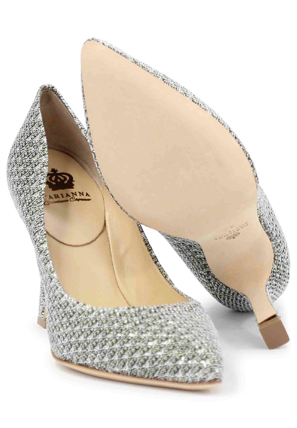 L'ARIANNA Decollete DE1002/RT In Tessuto Lux Argento Con Tacco Alto