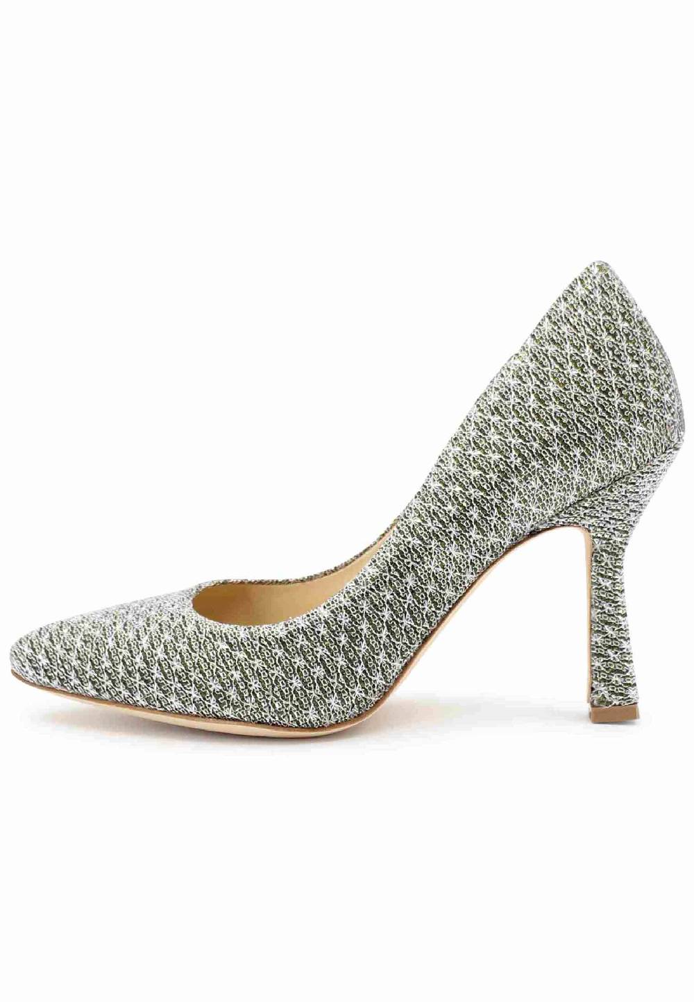 L'ARIANNA Decollete DE1002/RT In Tessuto Lux Argento Con Tacco Alto