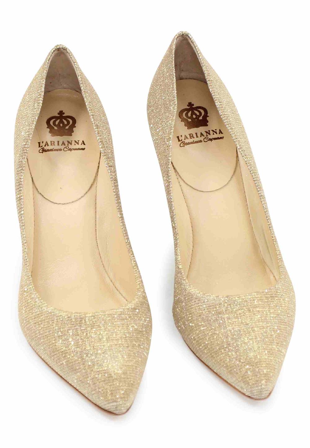 L'ARIANNA Decollete DE1002/RT In Tessuto Lux Oro Con Tacco Alto