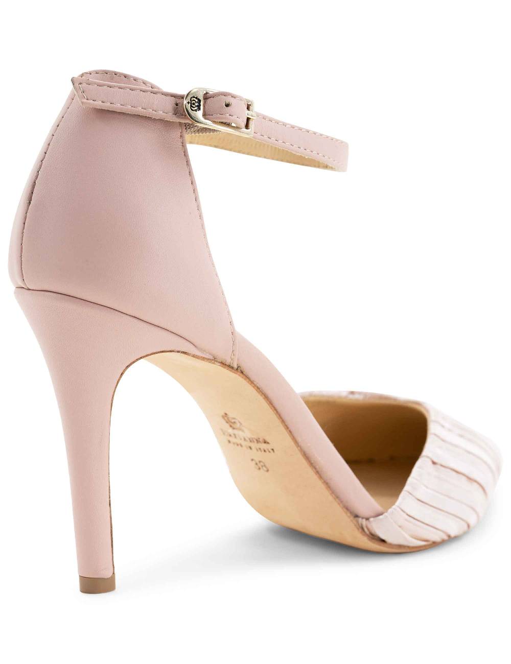 L'ARIANNA Decollete De1532 Con Plissè, Cinturino Alla Caviglia In Pelle Rosa E Tacco Alto Tono Su Tono