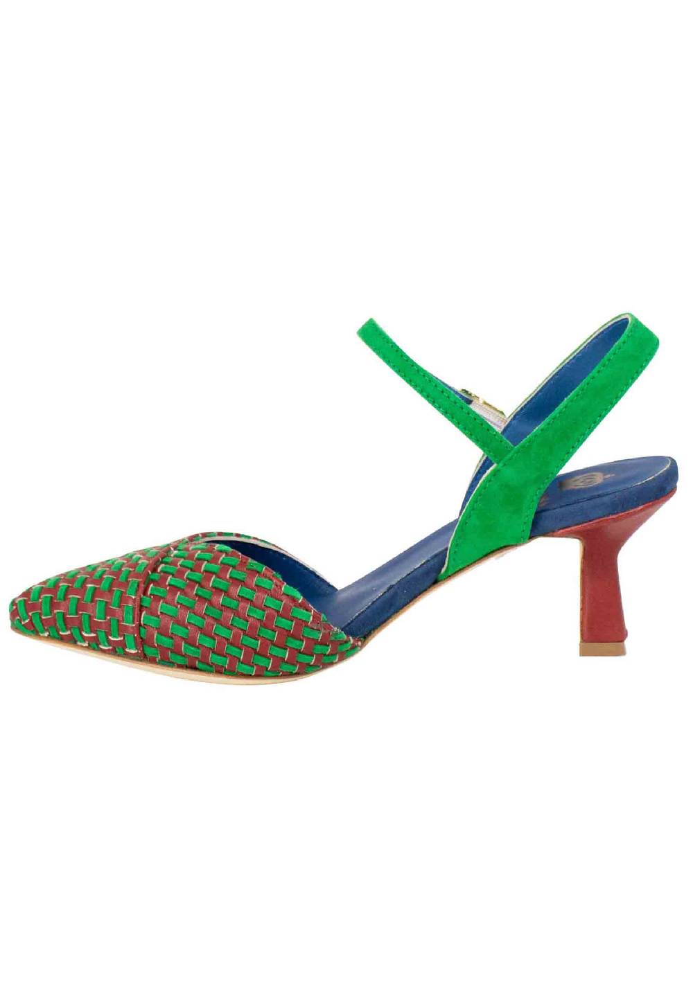 L'ARIANNA Decollete DE1540/rt Da Donna In Camoscio Mattone E Verde Con Cinturino Alla Caviglia