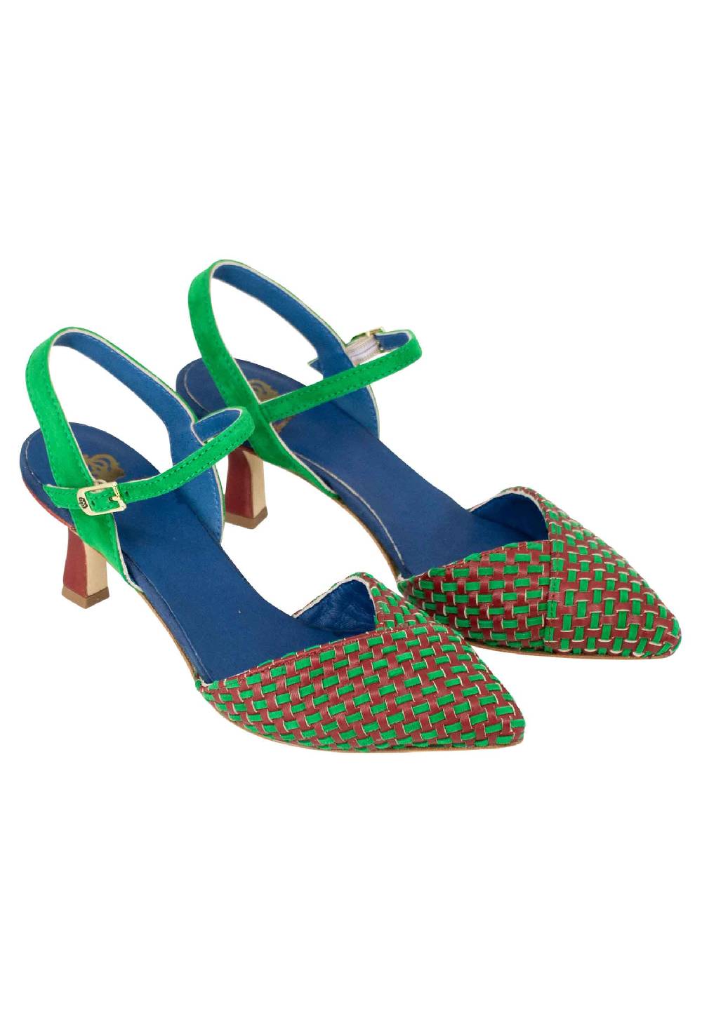 L'ARIANNA Decollete DE1540/rt Da Donna In Camoscio Mattone E Verde Con Cinturino Alla Caviglia