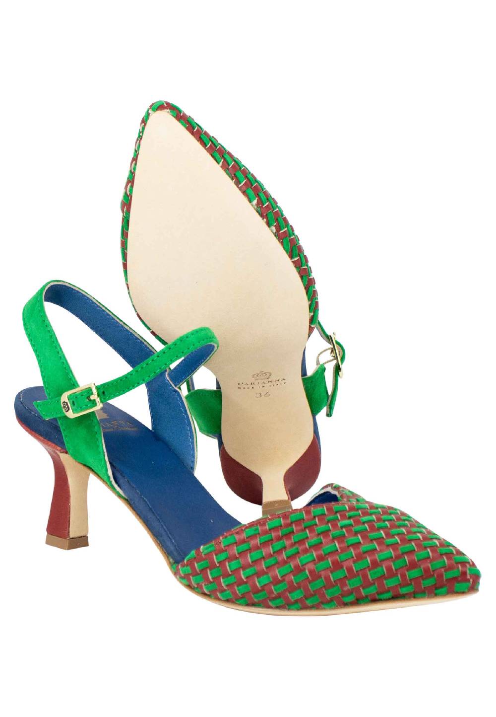 L'ARIANNA Decollete DE1540/rt Da Donna In Camoscio Mattone E Verde Con Cinturino Alla Caviglia