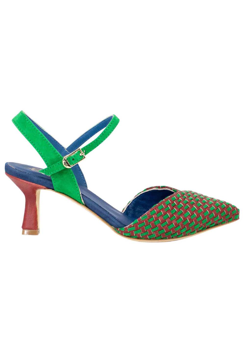 L'ARIANNA Decollete DE1540/rt da donna in camoscio mattone e verde con cinturino alla caviglia