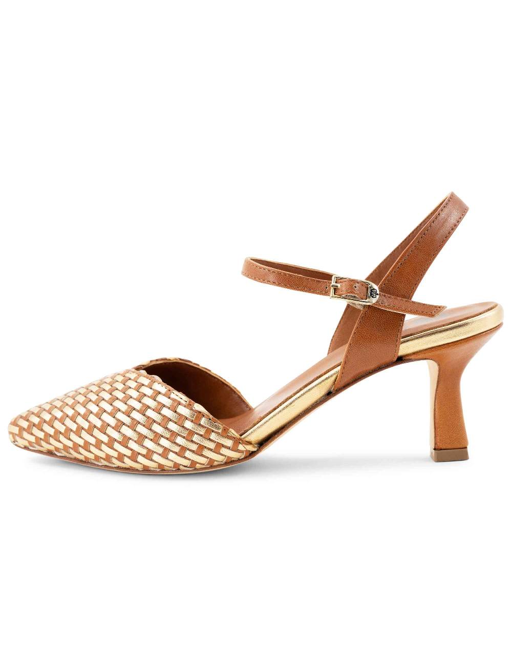 L'ARIANNA Decollete DE1540/rt Da Donna In Cuoio E Oro Con Cinturino Alla Caviglia