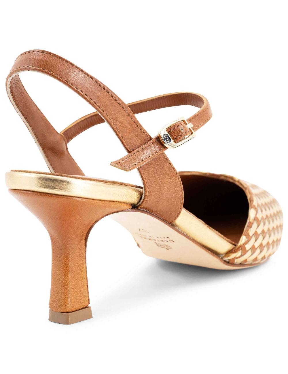 L'ARIANNA Decollete DE1540/rt Da Donna In Cuoio E Oro Con Cinturino Alla Caviglia