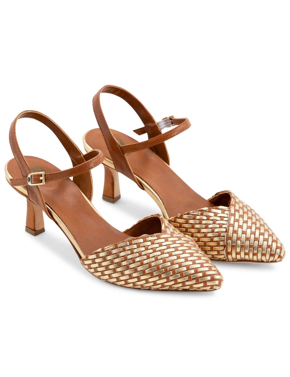 L'ARIANNA Decollete DE1540/rt Da Donna In Cuoio E Oro Con Cinturino Alla Caviglia