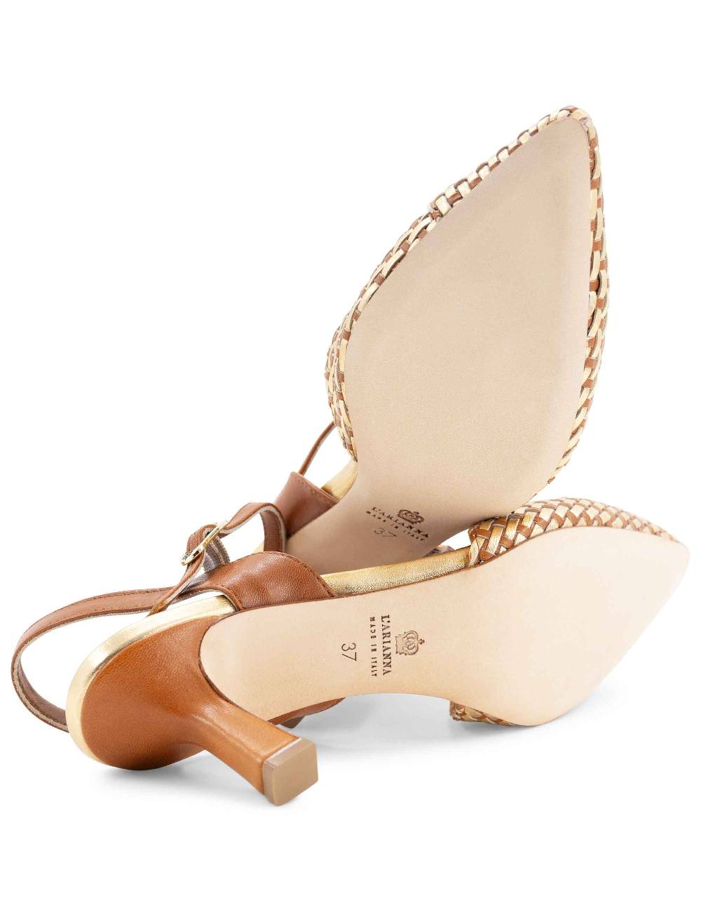 L'ARIANNA Decollete DE1540/rt Da Donna In Cuoio E Oro Con Cinturino Alla Caviglia