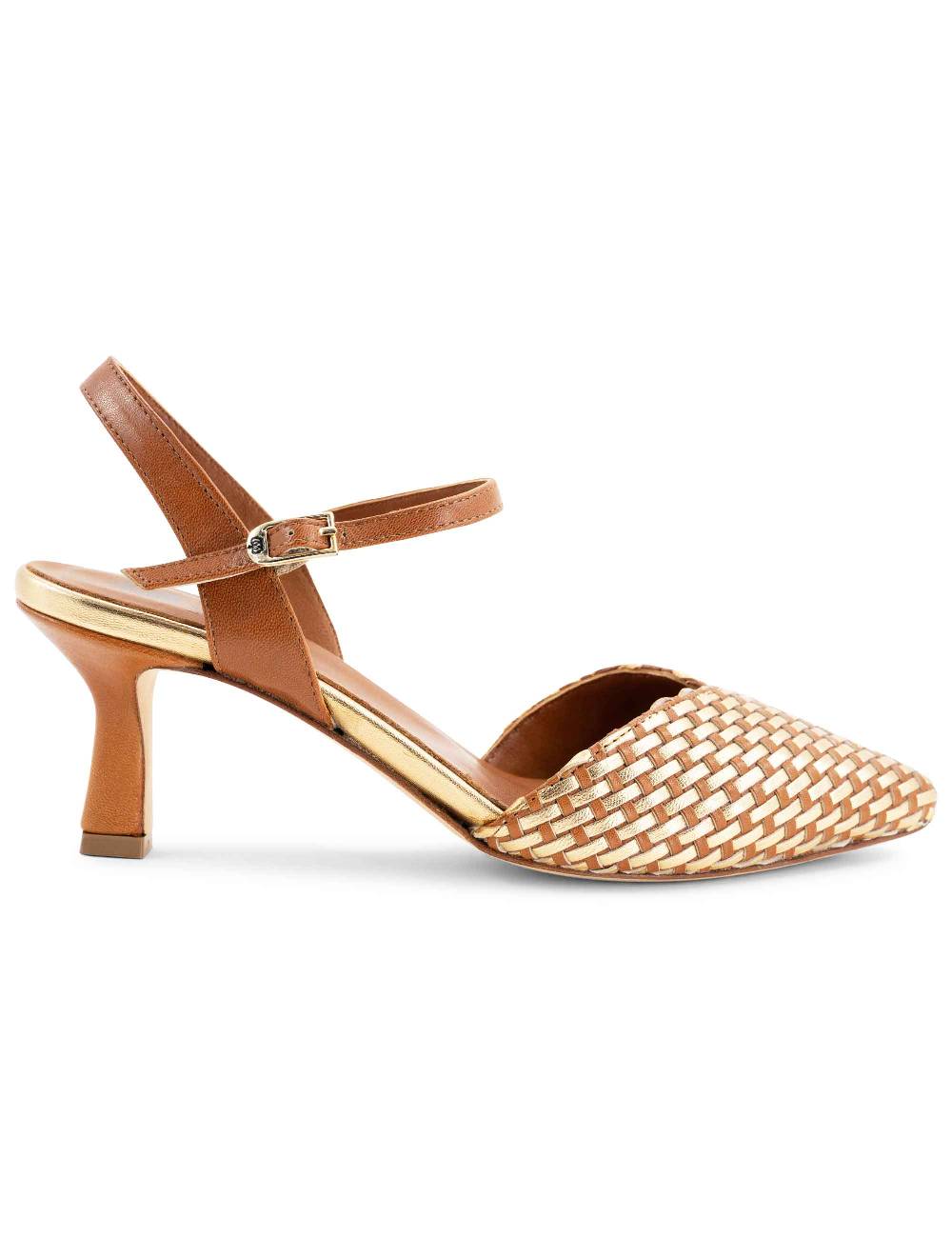 L'ARIANNA Decollete DE1540/rt da donna in cuoio e oro con cinturino alla caviglia