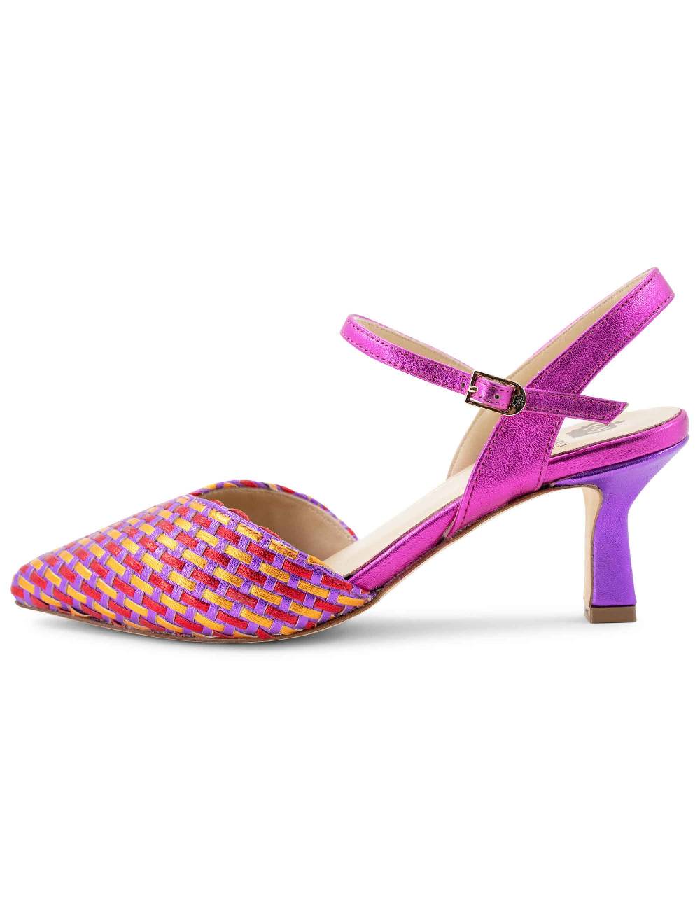 L'ARIANNA Decollete DE1540/rt Da Donna In Pelle Viola Arancio E Fucsia Con Cinturino Alla Caviglia