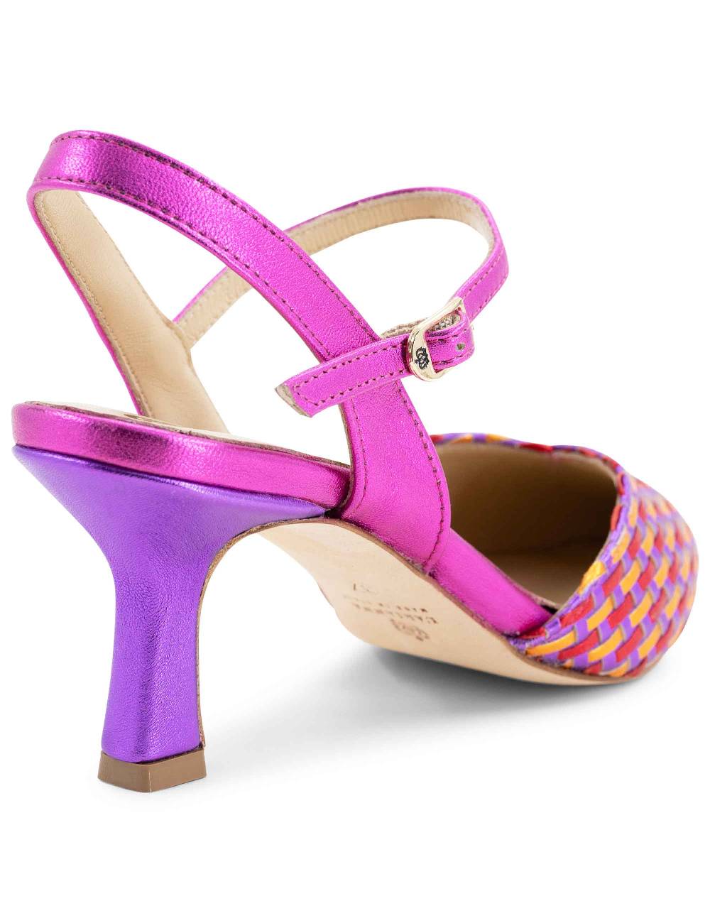 L'ARIANNA Decollete DE1540/rt Da Donna In Pelle Viola Arancio E Fucsia Con Cinturino Alla Caviglia