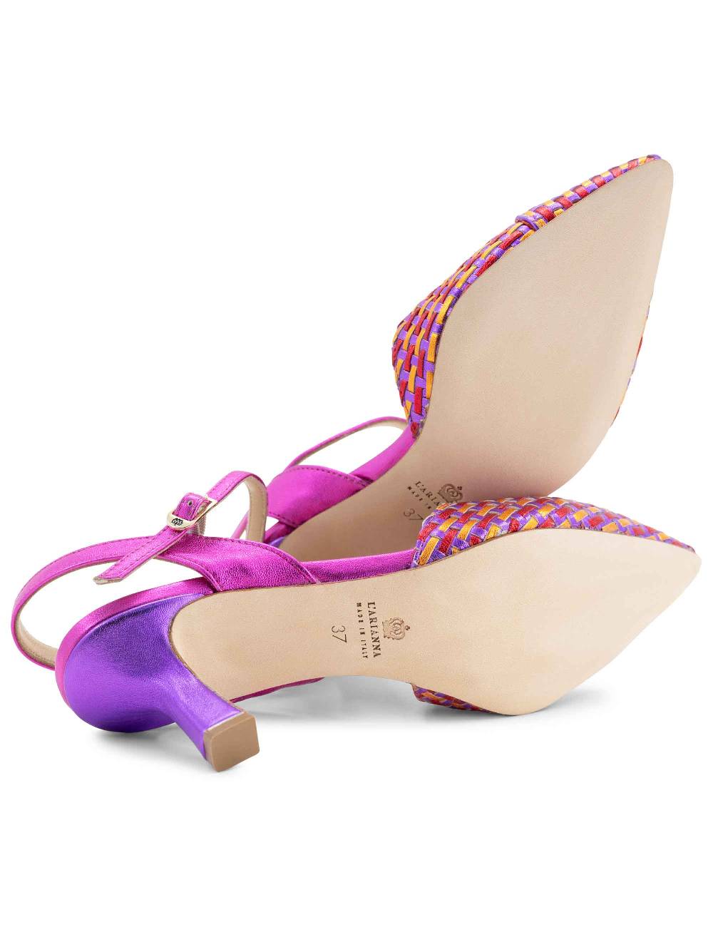 L'ARIANNA Decollete DE1540/rt Da Donna In Pelle Viola Arancio E Fucsia Con Cinturino Alla Caviglia