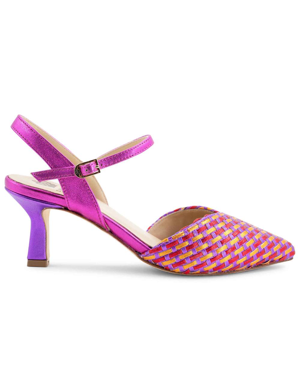 L'ARIANNA Decollete DE1540/rt da donna in pelle viola arancio e fucsia con cinturino alla caviglia