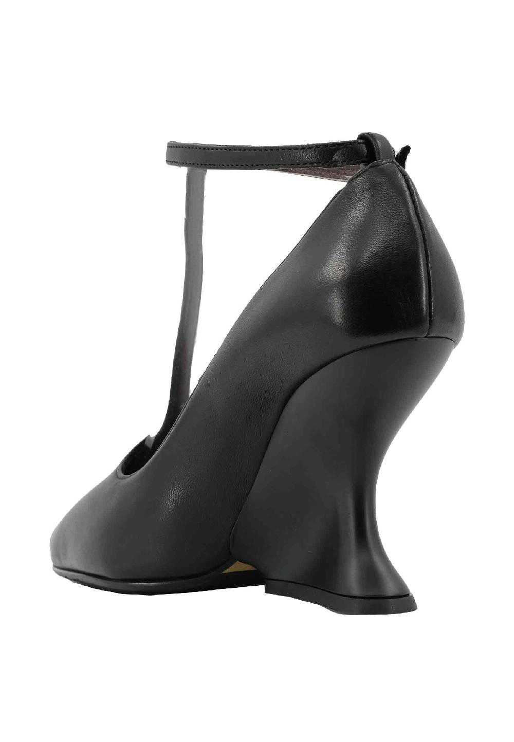 L'ARIANNA Decollete DE1678/Z In Pelle Nera Con Zeppa Alta E Punta Sfilata