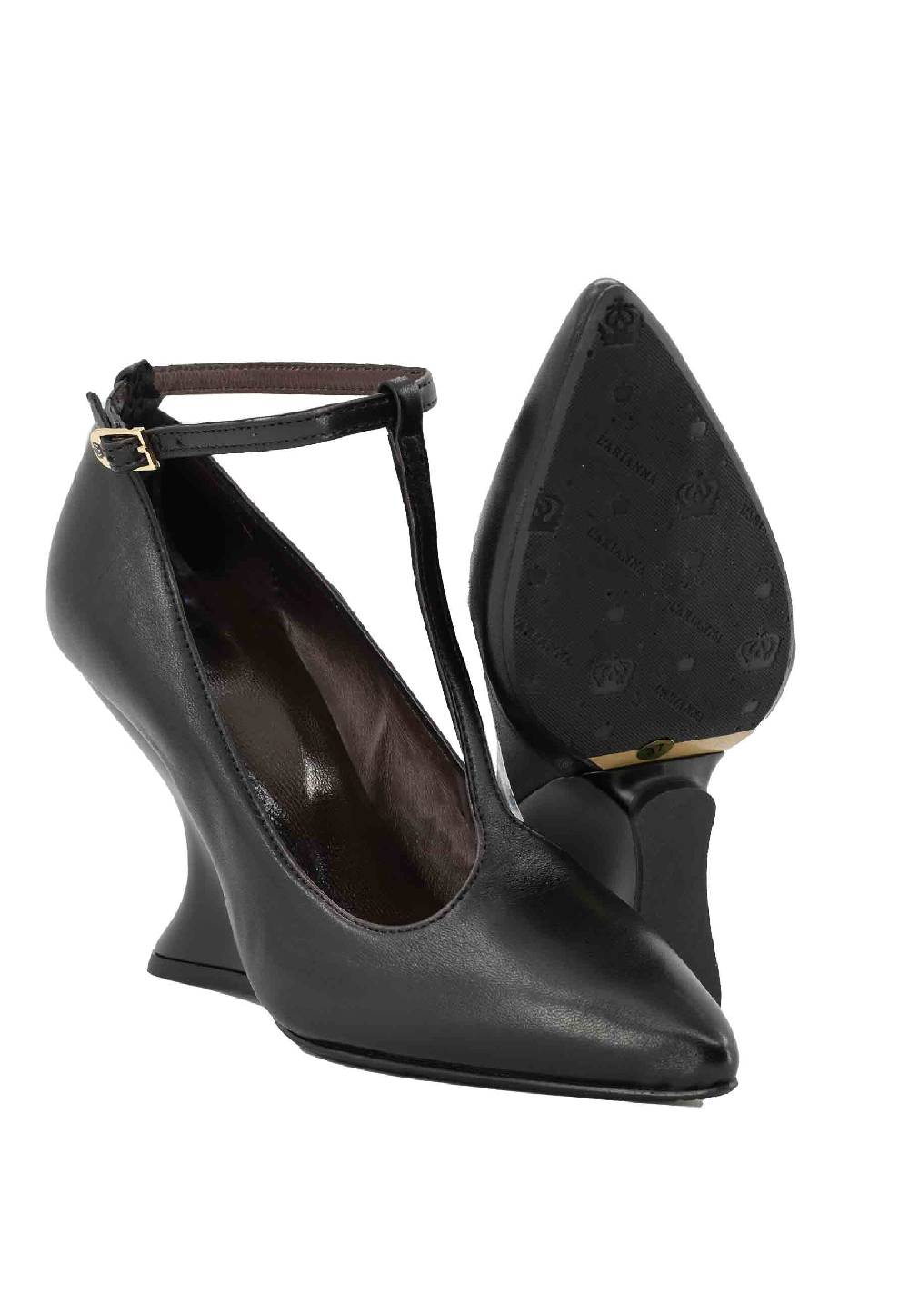 L'ARIANNA Decollete DE1678/Z In Pelle Nera Con Zeppa Alta E Punta Sfilata